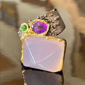Elegant Genuine Rose Quartz Amethyst Ring